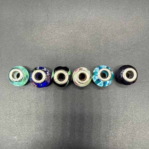 Glass Beads Sterling Silver 925 Colorful Charms For Bracelet Necklace Lot Of 6 - Picture 2 of 7